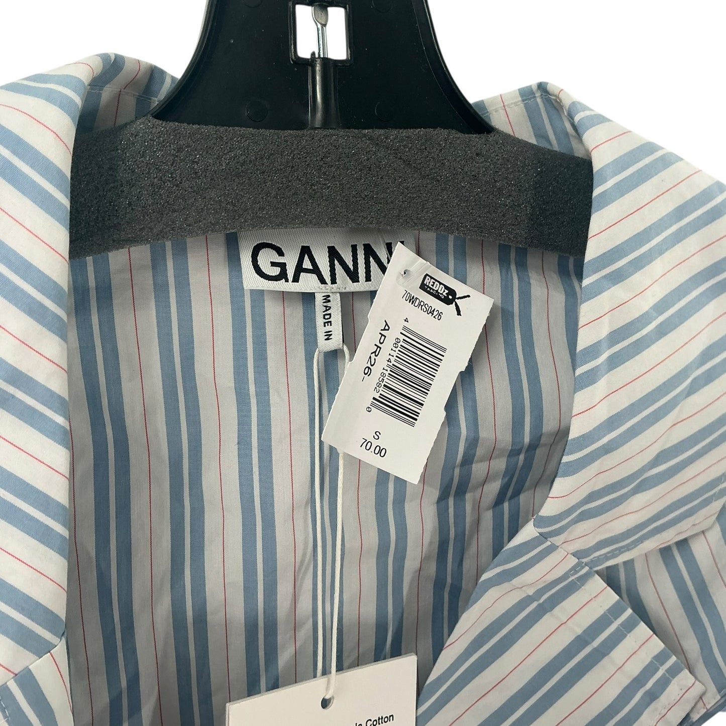 GANNI Striped Organic Cotton Poplin Wrap Midi Dress