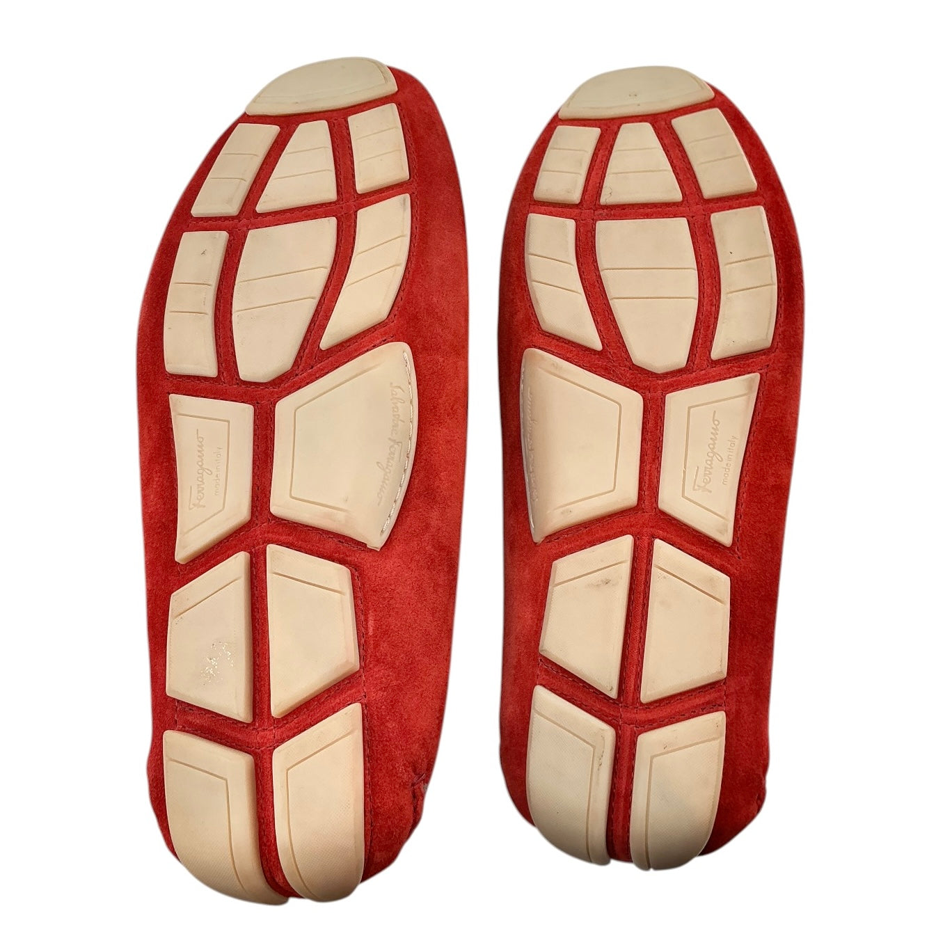Ferragamo Parigi Gancini Red Woven Suede Driving Loafers