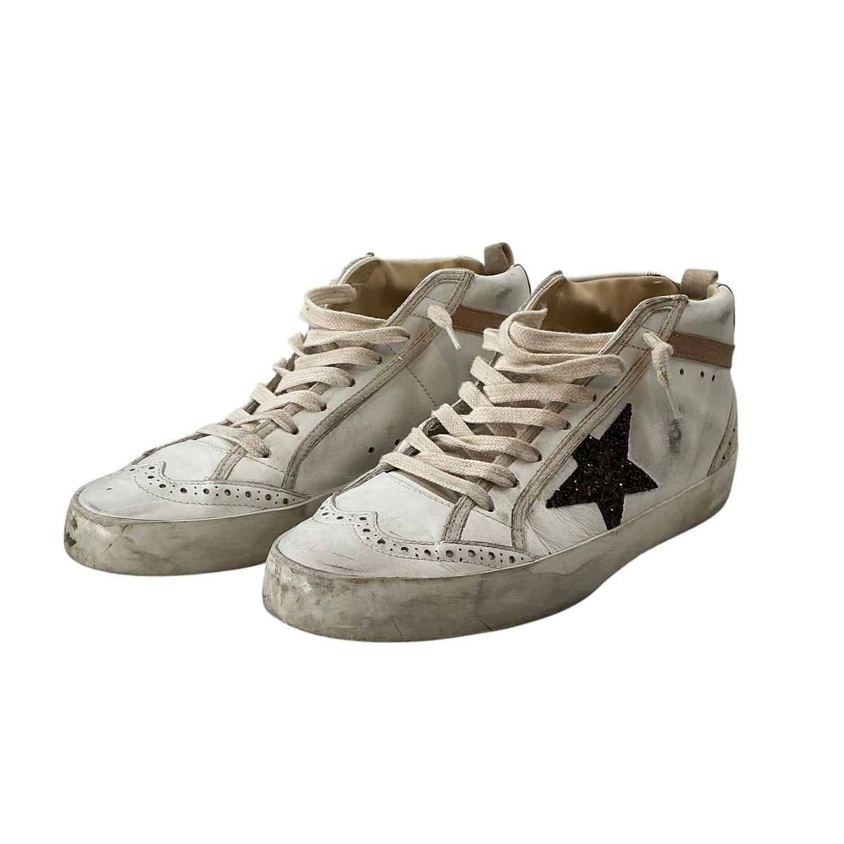Golden Goose Mid Star White Leather Distressed Sneakers