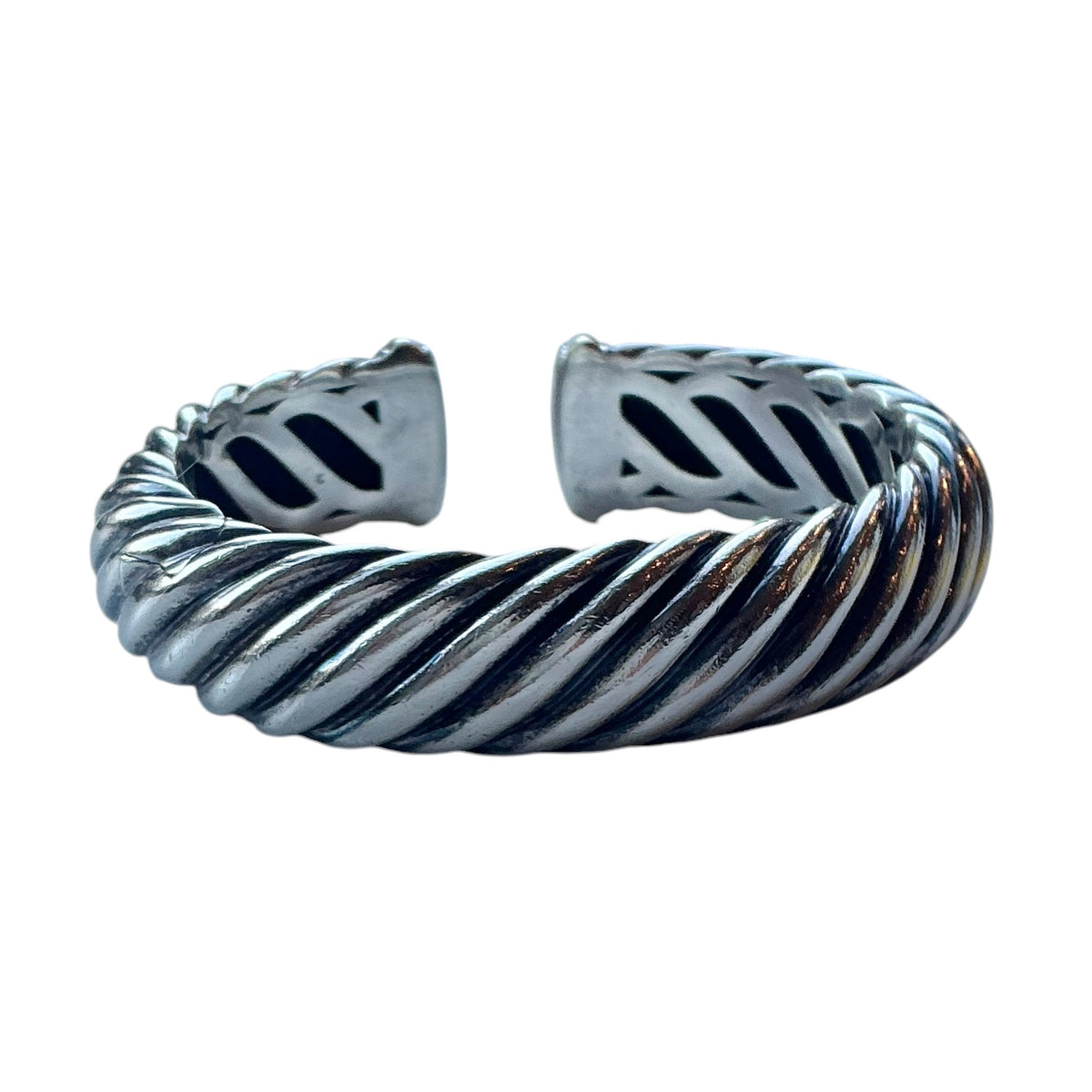 David Yurman Sterling Silver Waverly Cable Cuff Open Bangle Bracelet