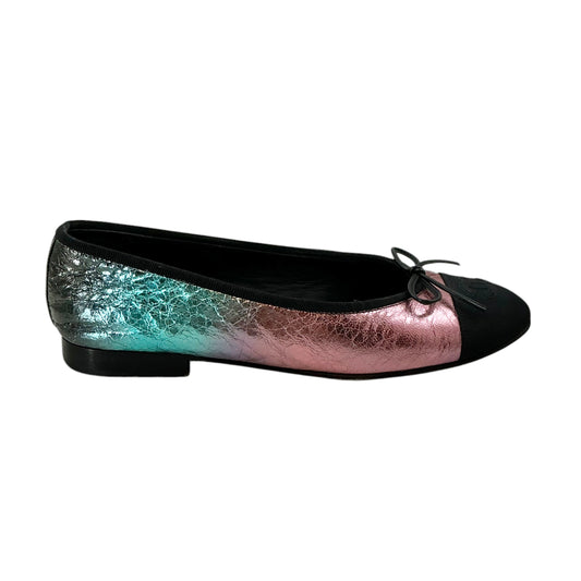 CHANEL Laminated Calfskin Grosgrain Cap Toe CC Ballerina Flats Size 36.5 Multicolor