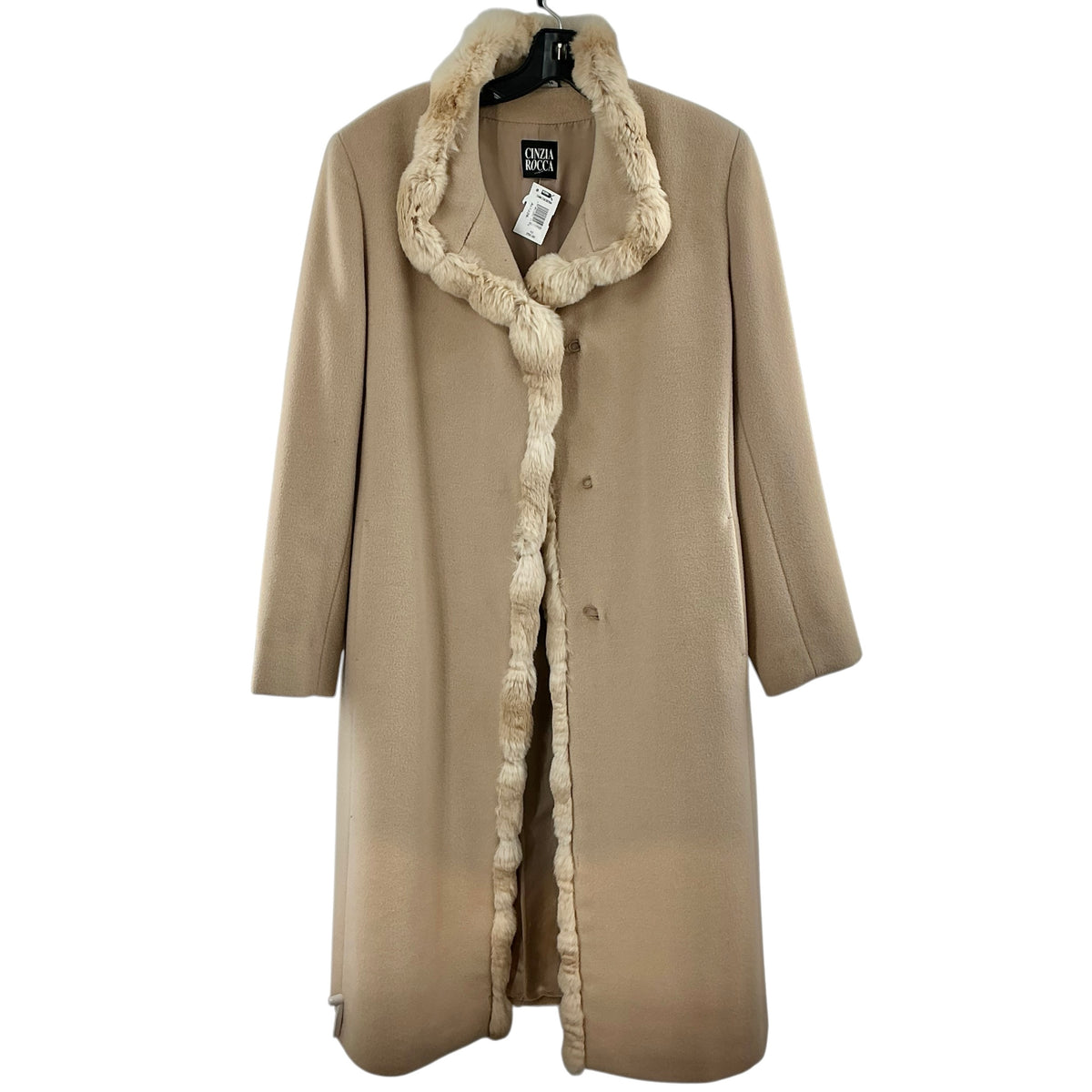 Cinzia Rocca Neutral Wool Chinchilla Fur Trimmed Long Dress Coat