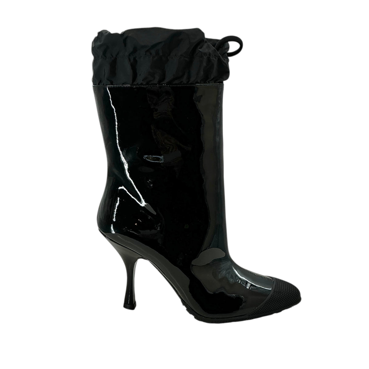 Miu Miu Black Patent Leather Heeled Rain Boots