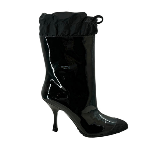 Miu Miu Black Patent Leather Heeled Rain Boots
