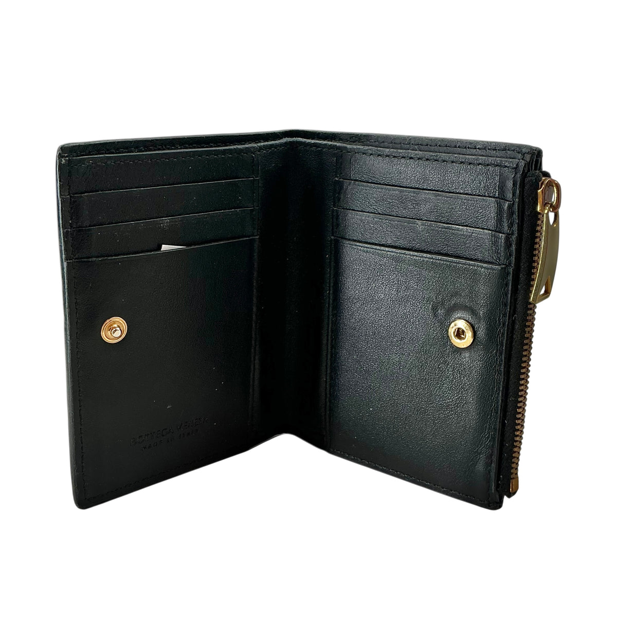 Bottega Veneta Intrecciato Small Bi-Fold Zip Leather Wallet - Black