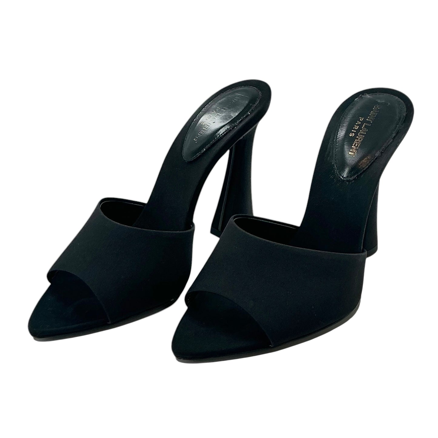 Saint Laurent Paris Black Satin Suite 105 Mule Heeled Sandals