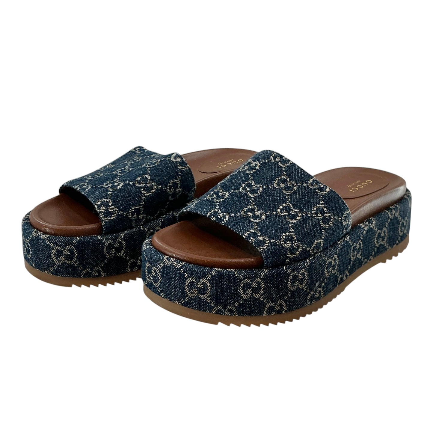 Gucci Angelina GG Denim Platform Slide Sandals