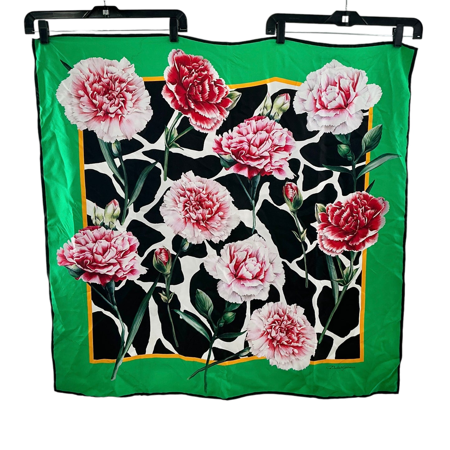 Dolce & Gabbana Carnation Print Silk Square Scarf - Vibrant Green & Black