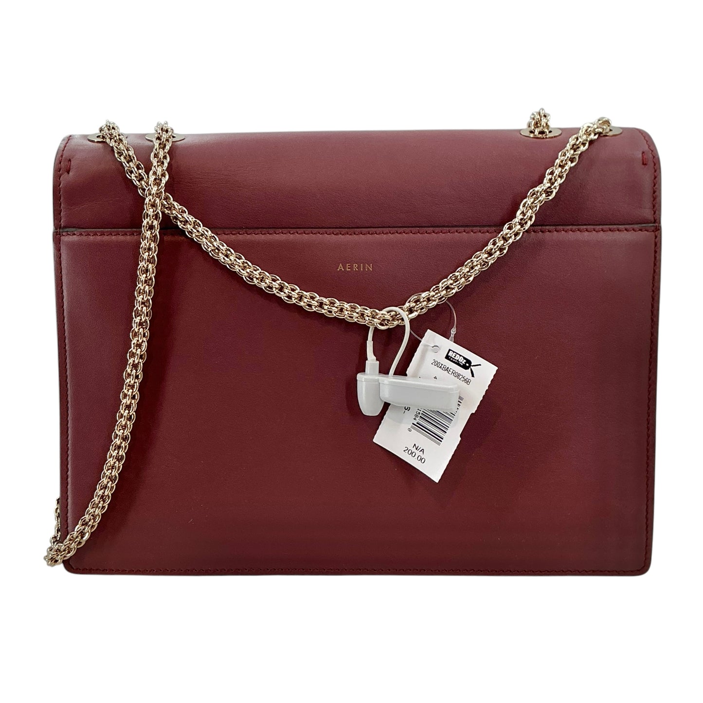 AERIN Burgundy Leather & Suede Convertible Flap Shoulder Bag with Gold Chain
