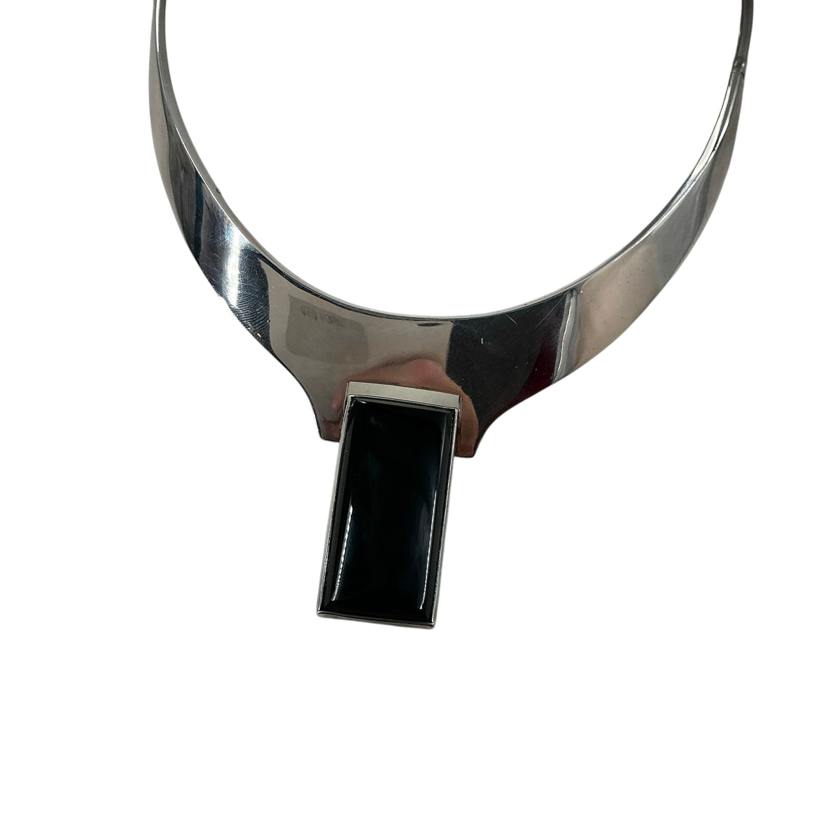 Sterling Silver Black Onyx Hinged Collar Choker Necklace