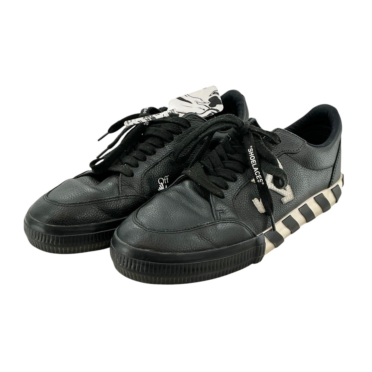 Off-White Black Leather Low Vulcanized Sneakers