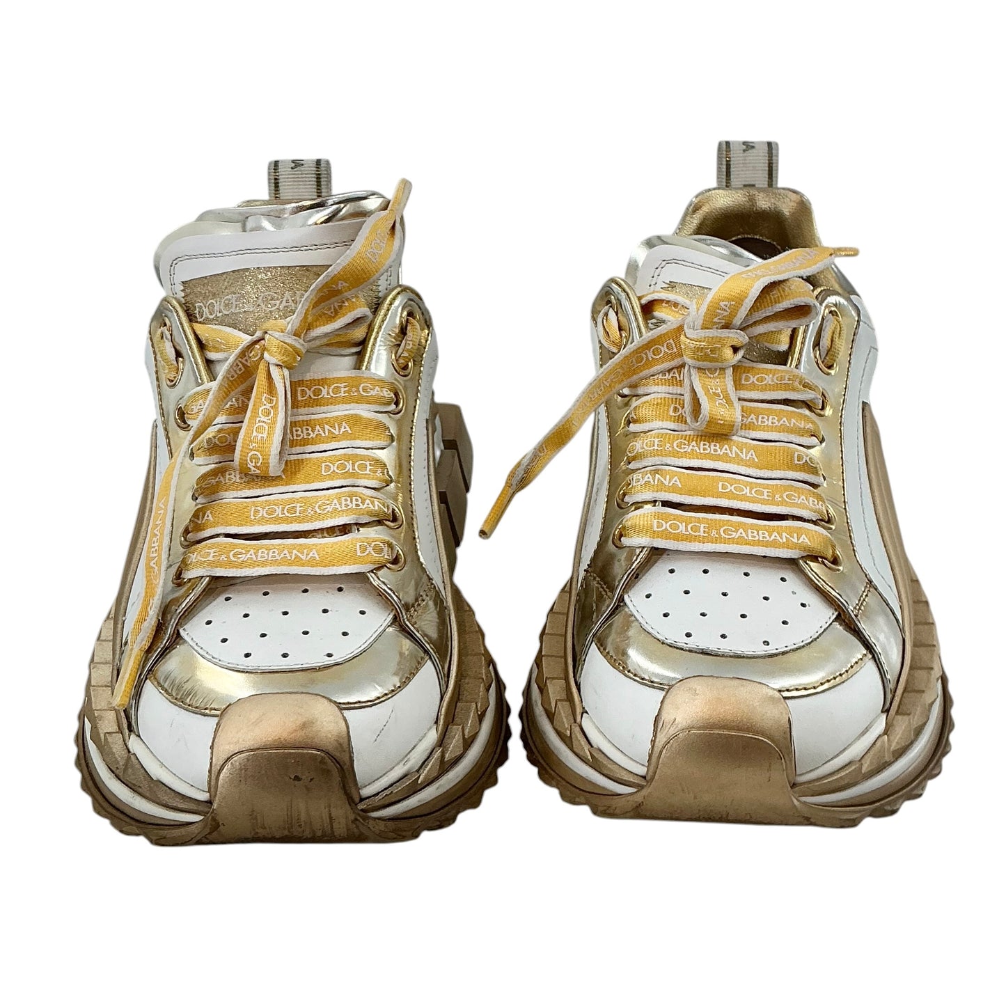 Dolce & Gabbana Super King White & Metallic Gold Chunky Sneakers