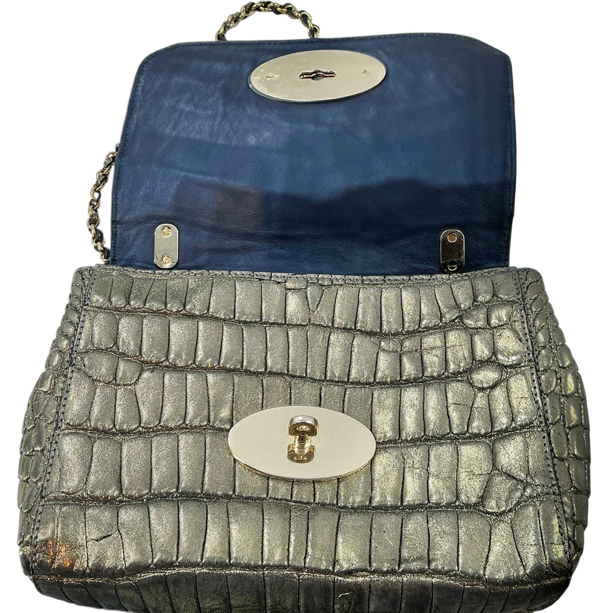 Mulberry Lily Shoulder Bag — Metallic Bronze Alligator / Croc Embossed Leather with Gold-Tone Hardware