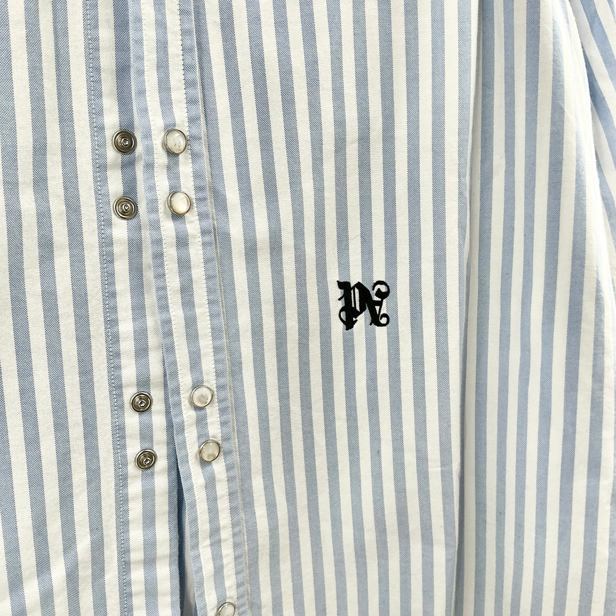 Palm Angels Men's Monogram Striped Western Shirt Light Blue/White