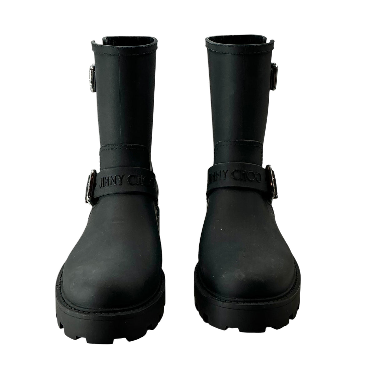 Jimmy Choo Black Biker Rubber Rain Boots