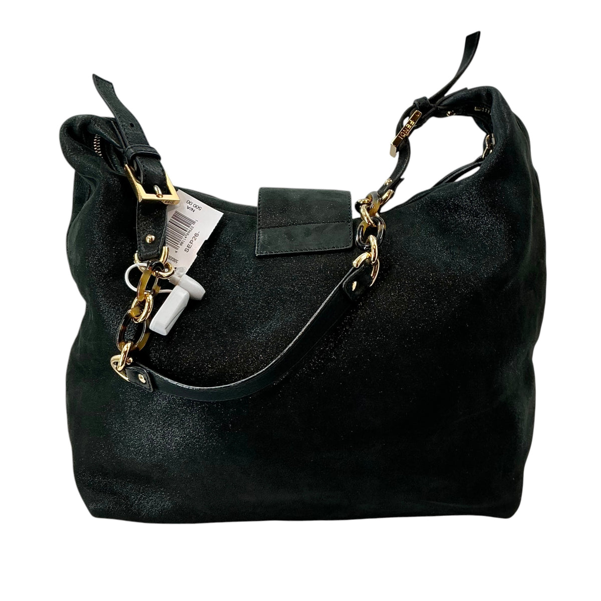 Fendi Black Suede Forever Mama Hobo Bag with Tortoiseshell FF Clasp