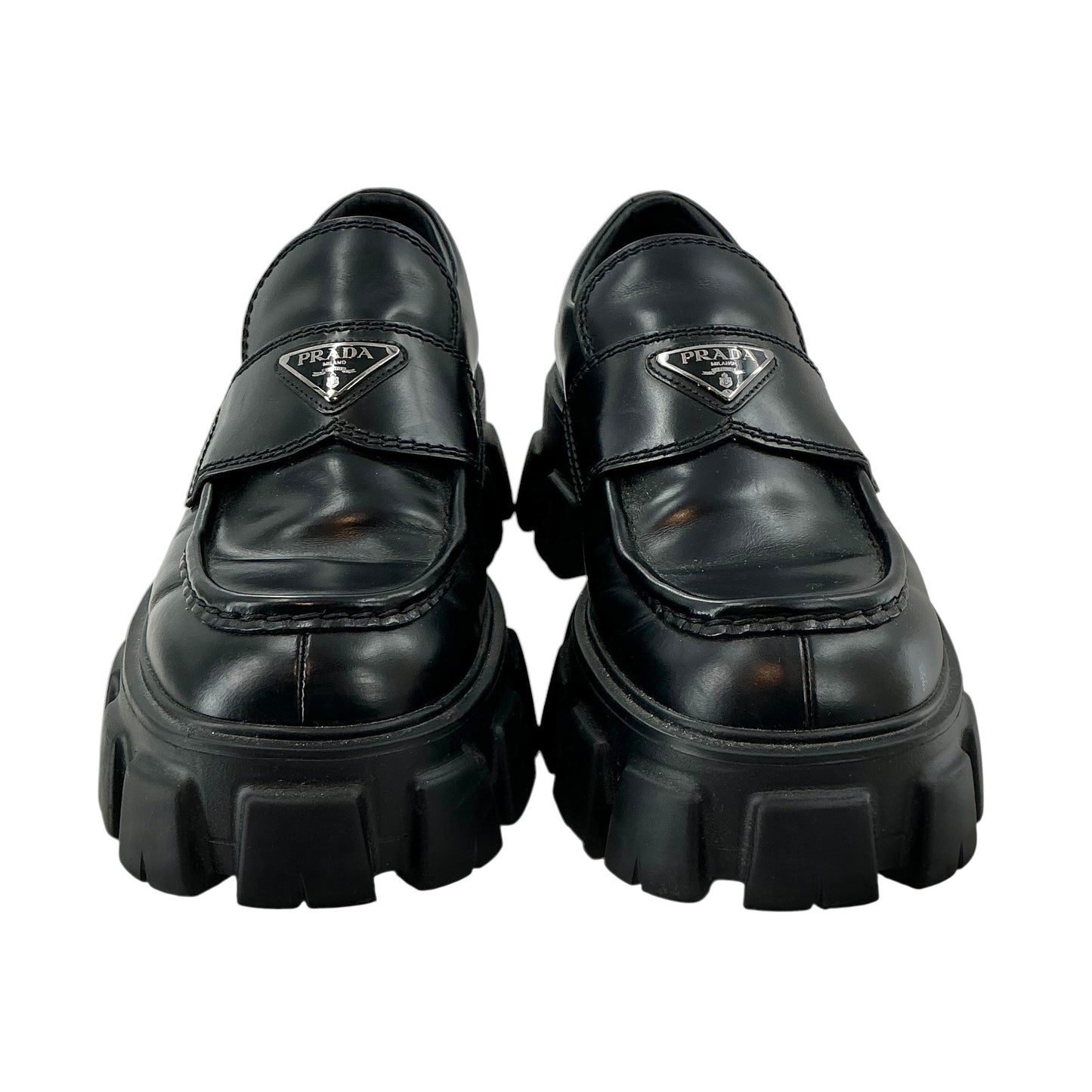Prada Monolith Brushed Leather Loafers