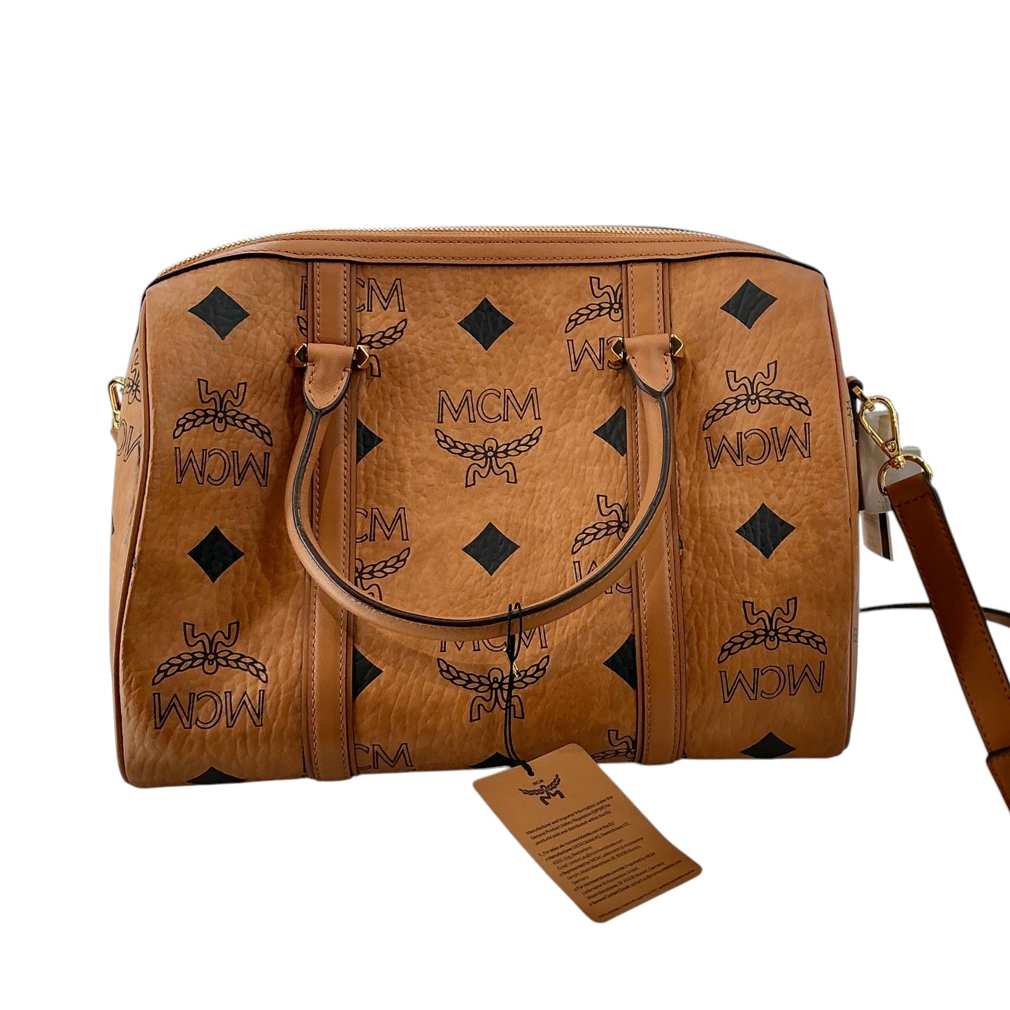 MCM Maxi Visetos Medium Aren Boston Bag – Cognac