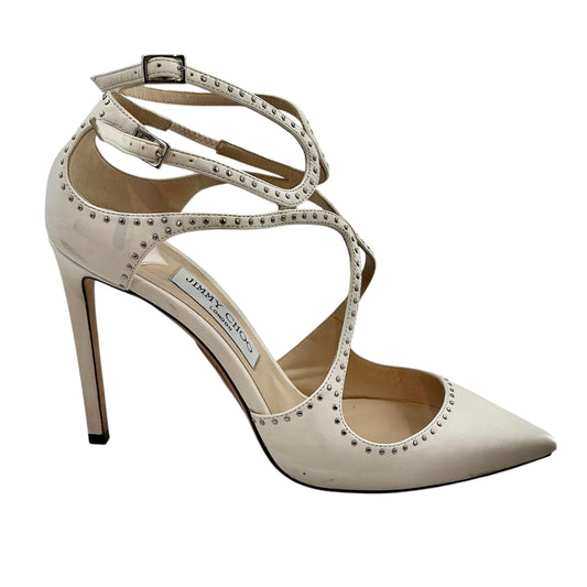 Jimmy Choo White Studded Leather Lancer 100 Strappy Pointed Toe Pumps