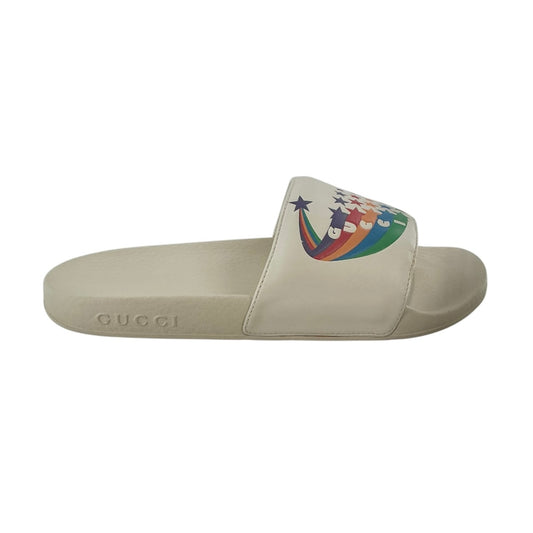 Gucci Rainbow Pursuit White Leather Slide Sandals