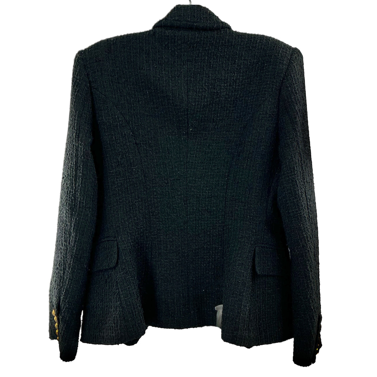 Balmain Paris Black Double-Breasted Tweed Blazer Jacket