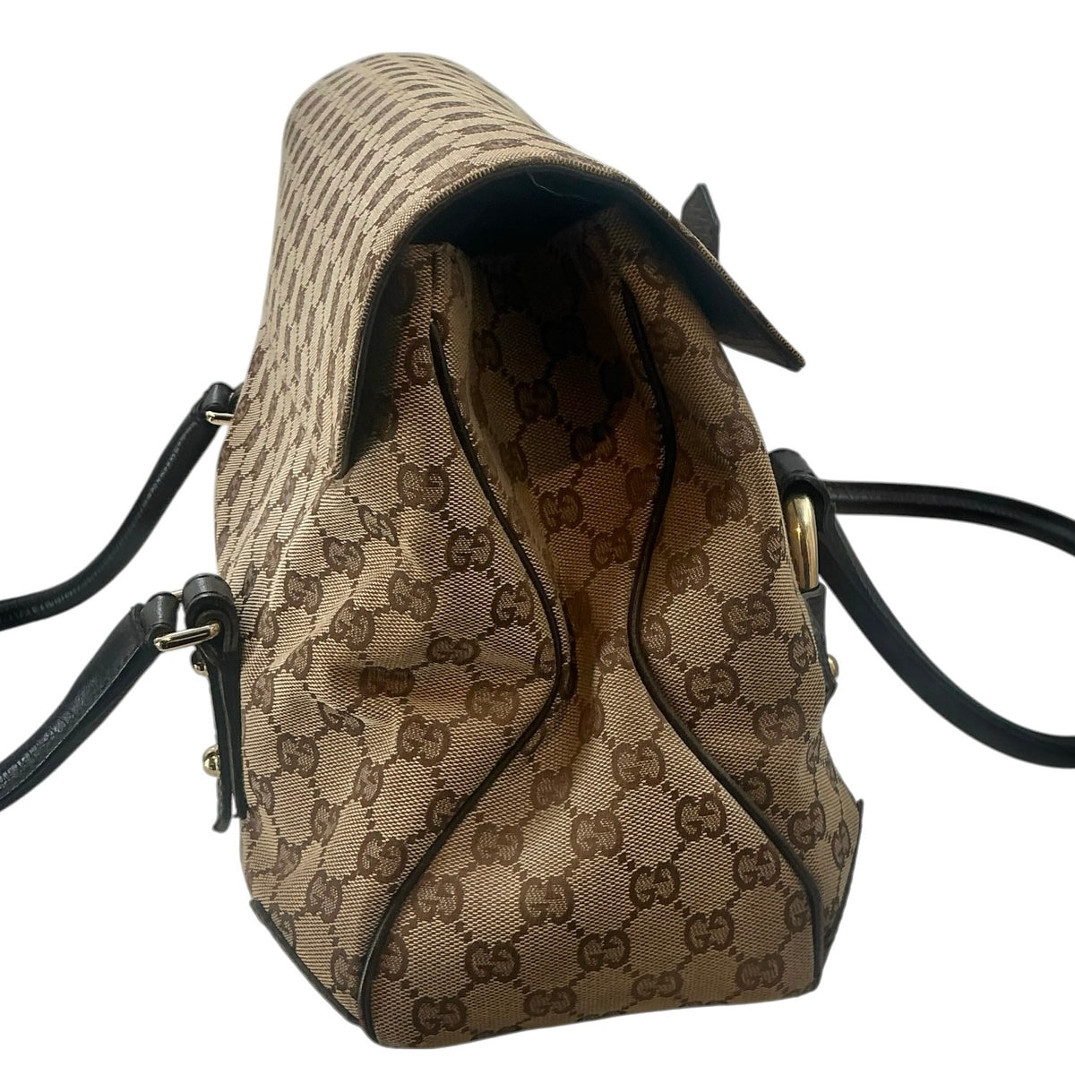 Gucci Tom Ford Era Beige/Ebony GG Canvas Horsebit Chain Flap Shoulder Satchel Bag