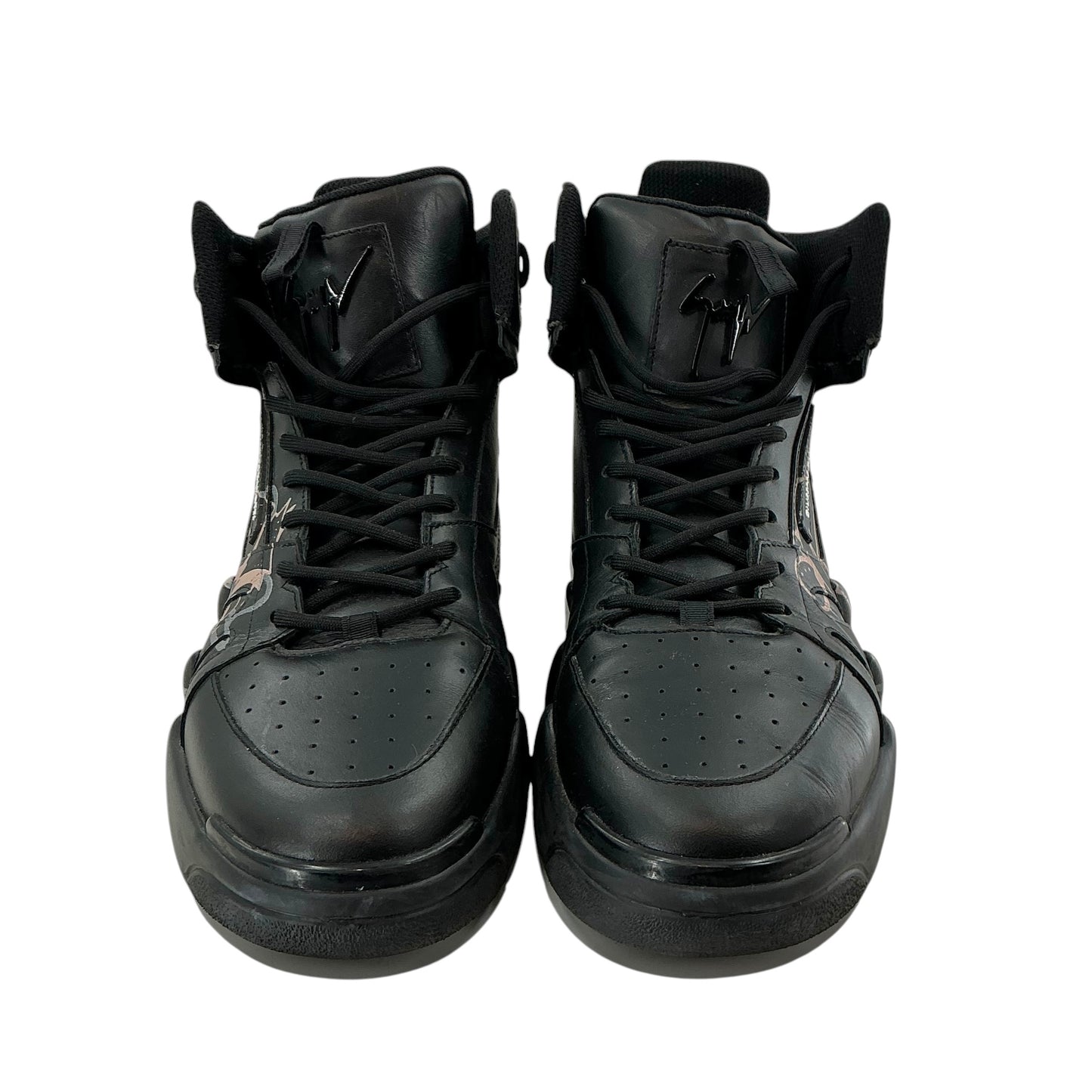 Giuseppe Zanotti "Talon" Black Leather Graffiti High-Top Sneakers