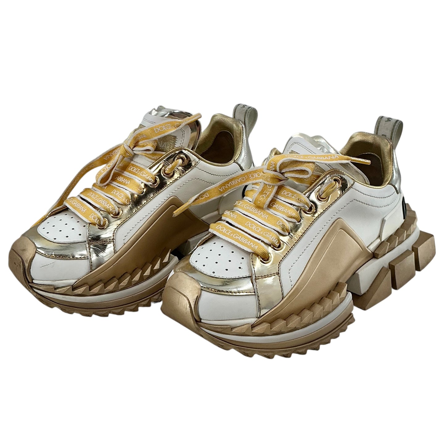 Dolce & Gabbana Super King White & Metallic Gold Chunky Sneakers