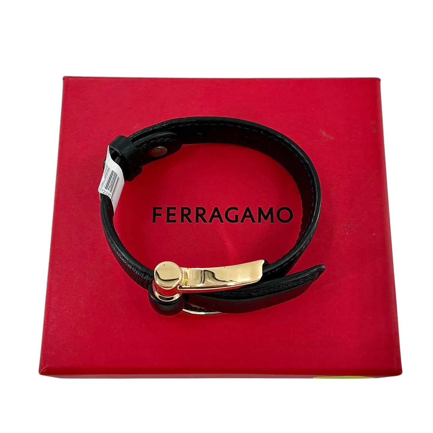 Ferragamo Black Gancini Leather Bracelet