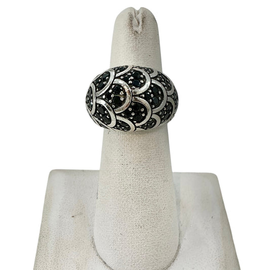 John Hardy 925 Sterling Silver Naga Scale Black Sapphire Pave Statement Ring