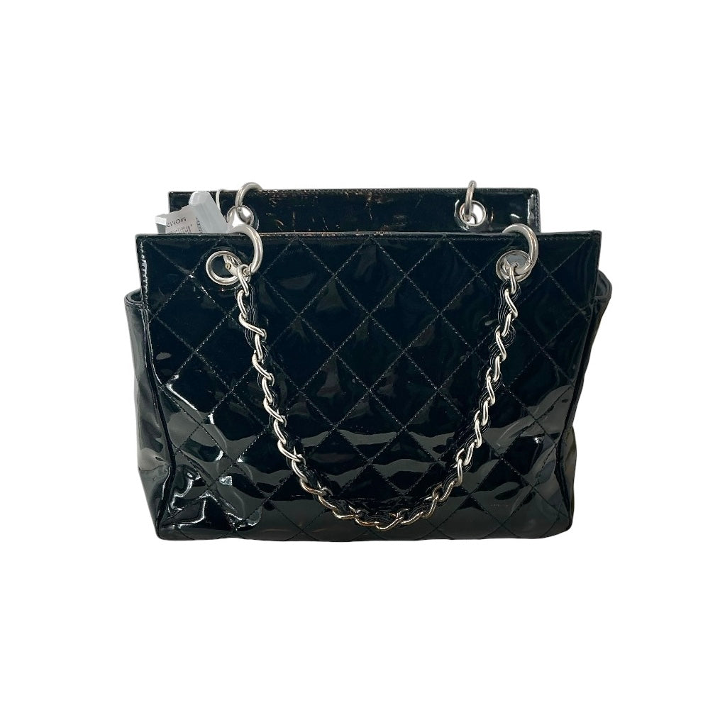 Chanel Black Quilted Patent Leather Petite Timeless Shopping Tote