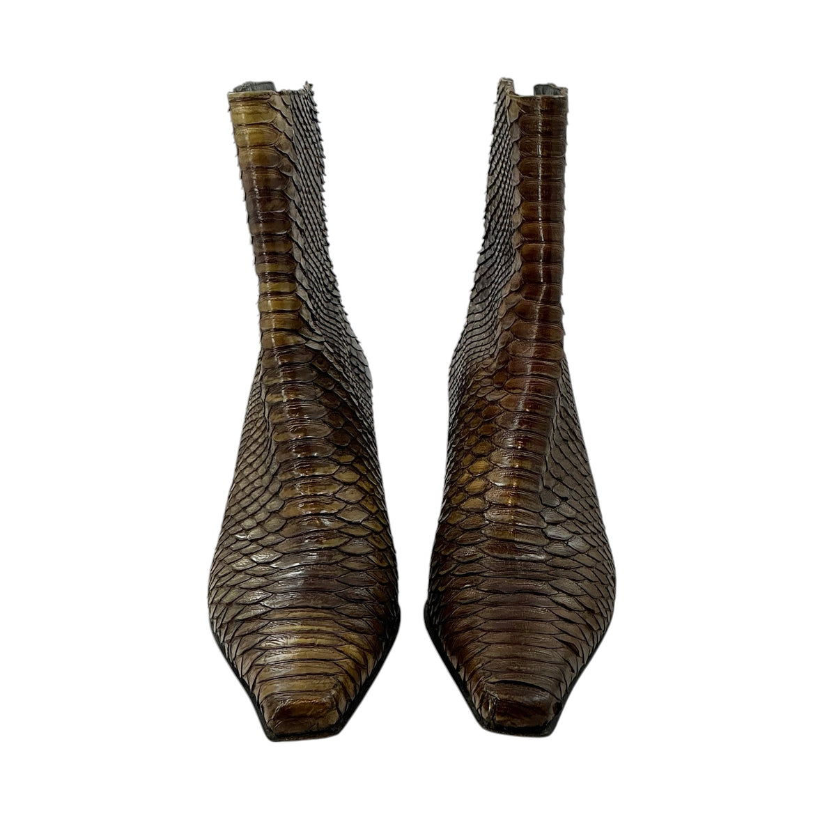 Stuart Weitzman Exotic Brown Snakeskin Pointed Toe Ankle Boots