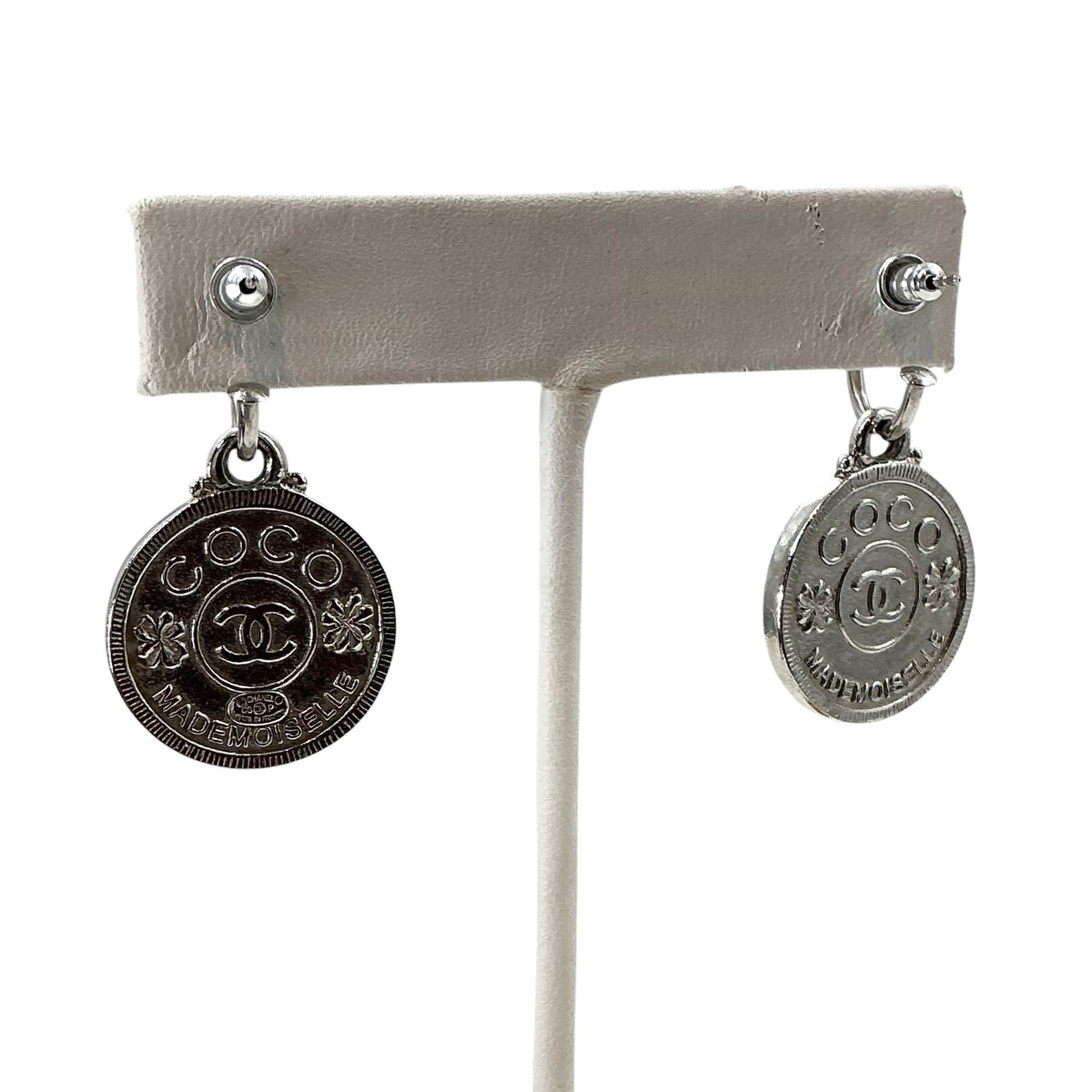 Vintage Chanel Silver Mademoiselle Coin Drop Earrings