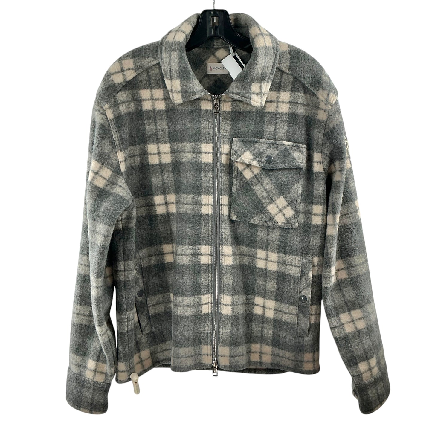 Moncler Grey Tartan Plaid Full-Zip Wool-Blend Flannel Jacket