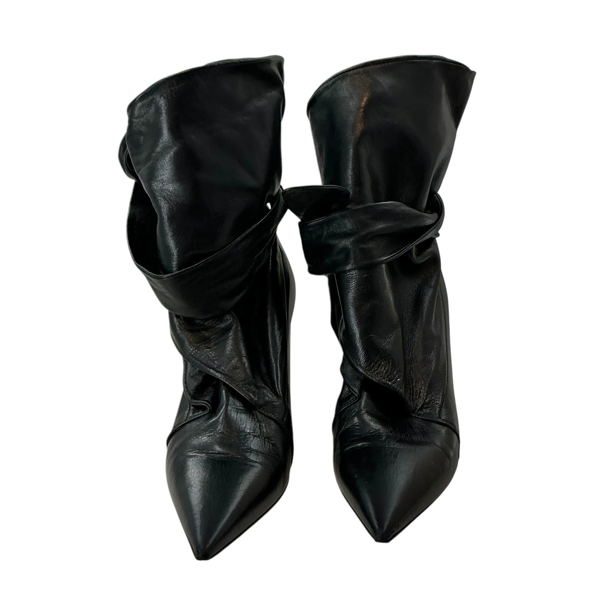 Christian Dior Black Lambskin Huggy Ankle Boots Pointed Toe Block Heel