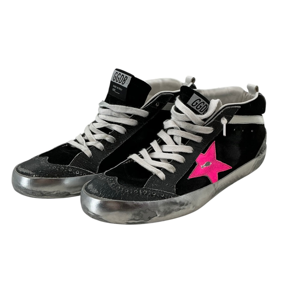 Golden Goose Mid Star Black Suede Pink Star Sneakers