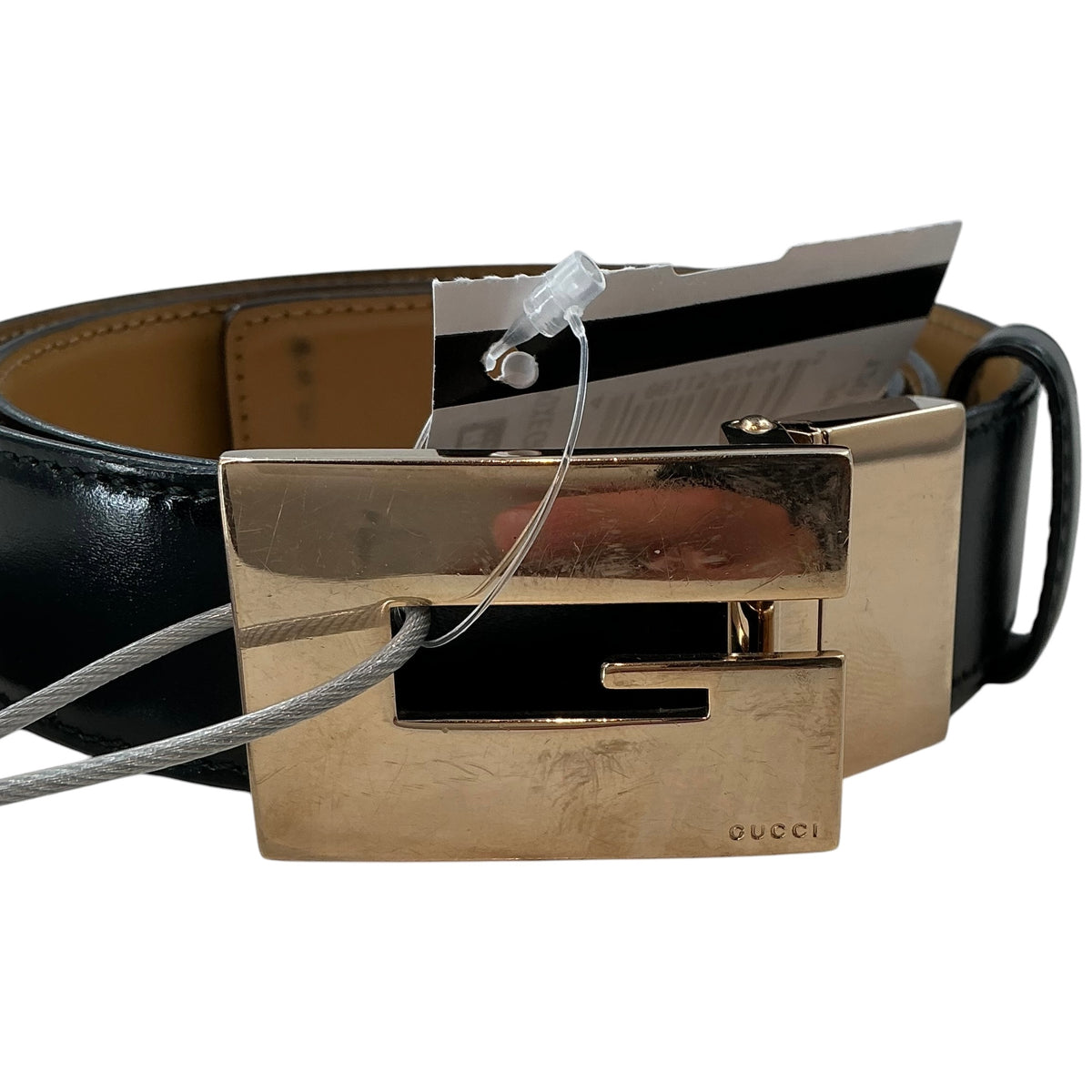 Vintage Gucci Block G Logo Black Leather Belt