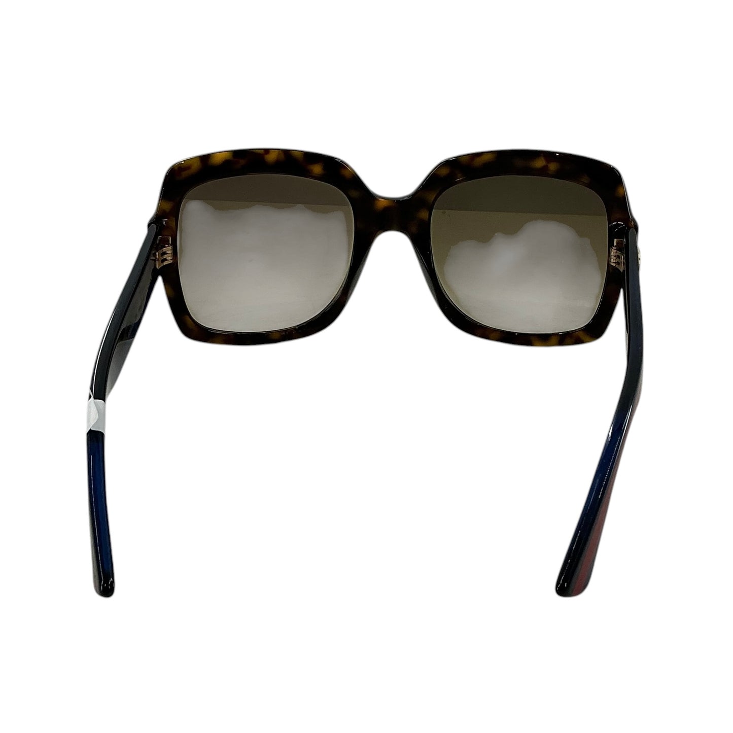 Gucci GG0036SN Women's Havana Square Sunglasses - Blue & Red Web Temple