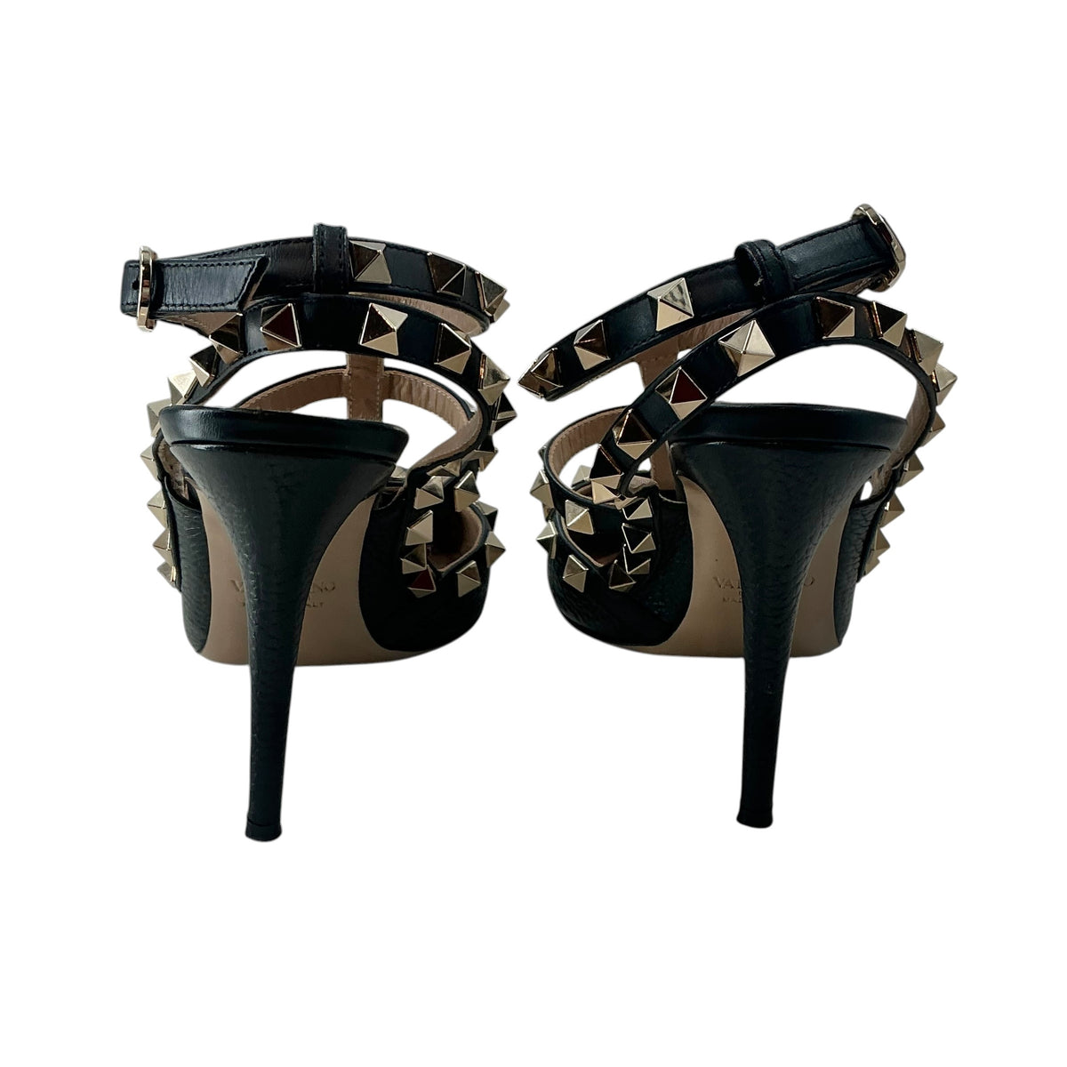 Valentino Garavani Rockstud Caged Leather Ankle Strap Pumps Black