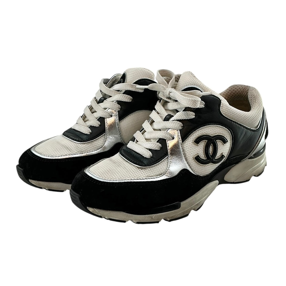Chanel CC Logo Mesh and Laminated Leather Low-Top Sneakers