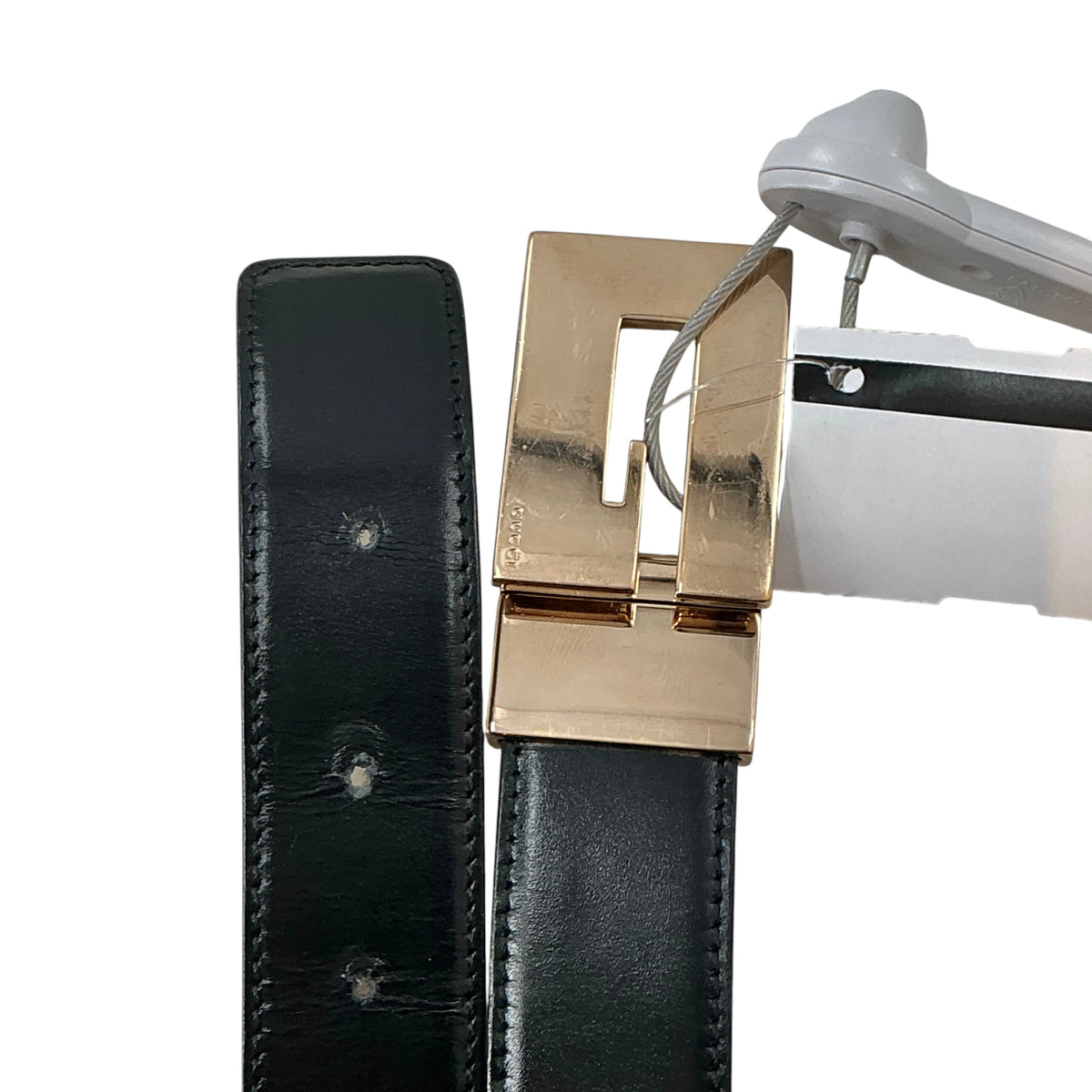 Vintage Gucci Block G Logo Black Leather Belt