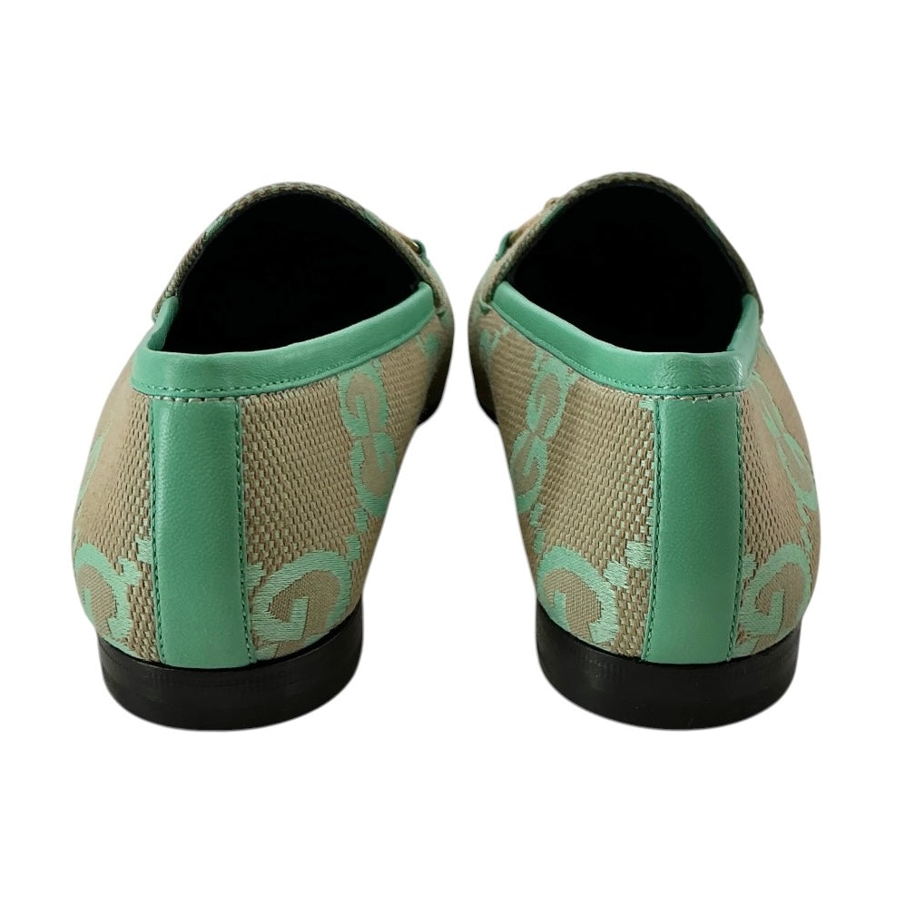 Gucci Jumbo GG Jordaan Loafer - Beige/Mint Green Canvas