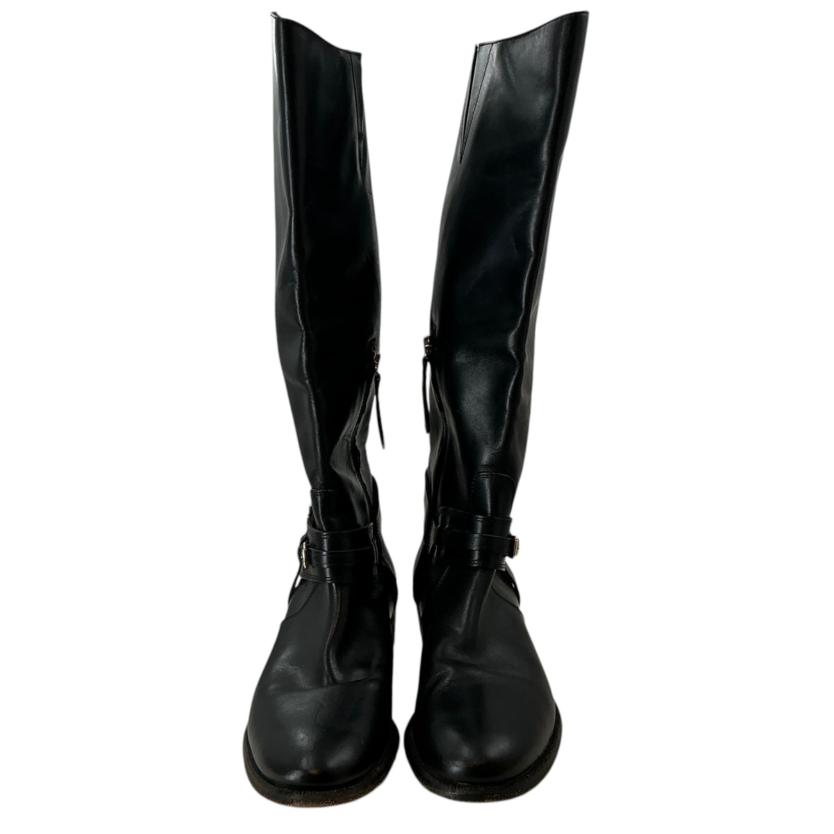 Burberry Black Leather Buckle Riding Boots