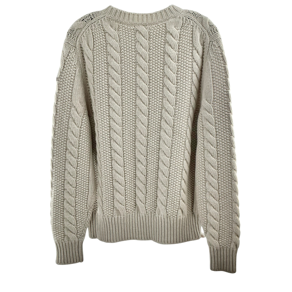 Moncler Luxury Beige Wool Cashmere Blend Cable Knit Crewneck Sweater