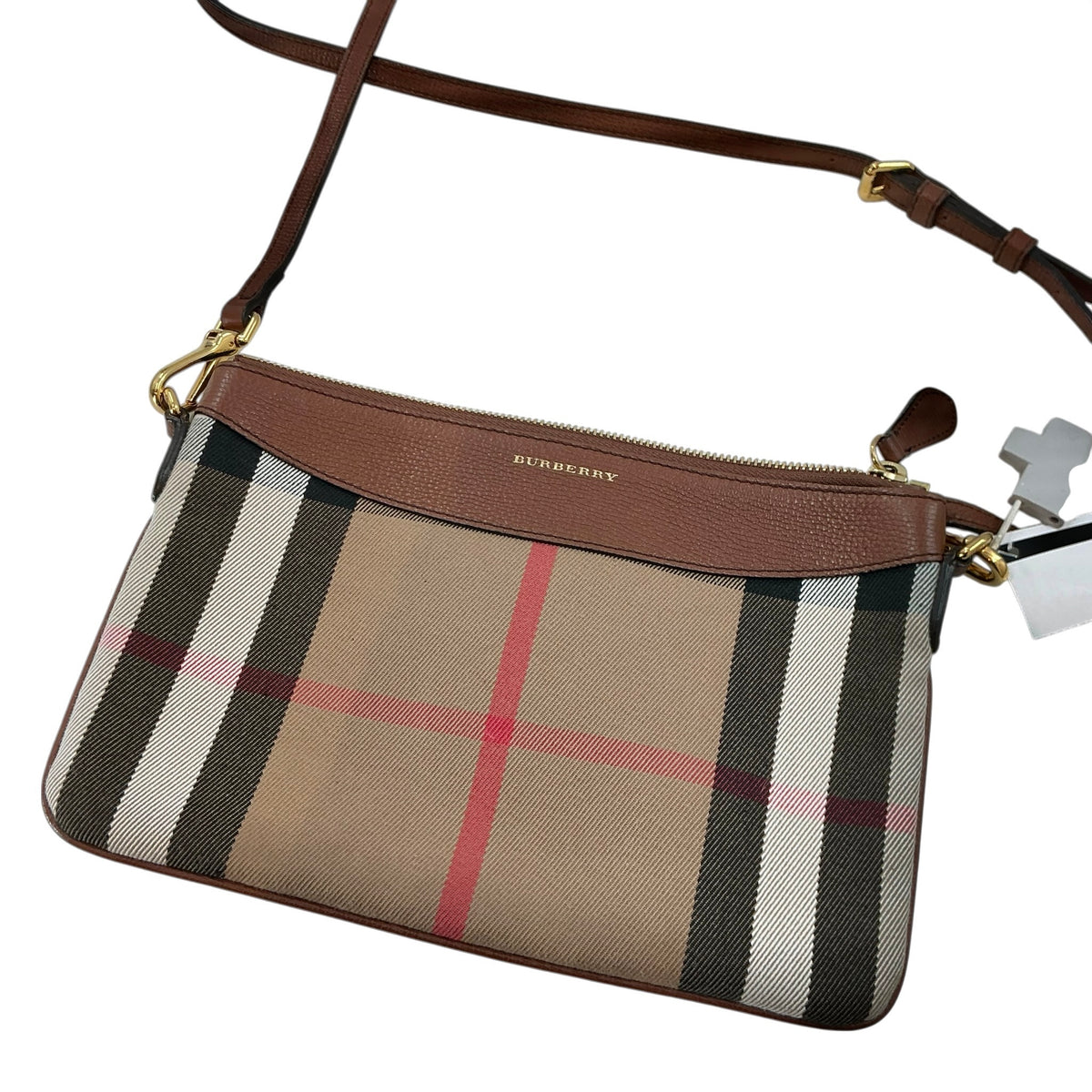 Burberry House Check Derby Peyton Crossbody Bag - Tan Leather