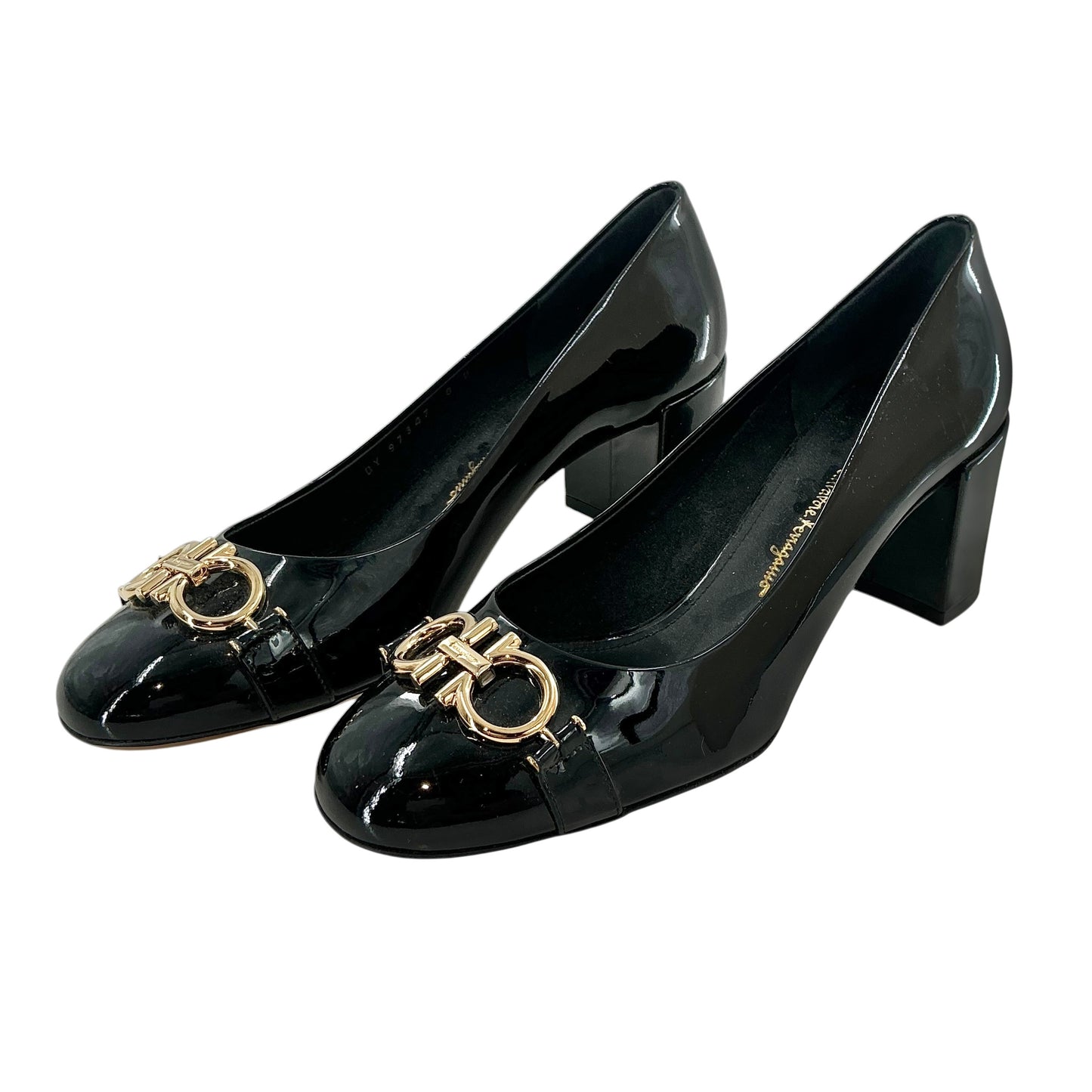 Salvatore Ferragamo Garda Gancini Black Patent Leather Pumps