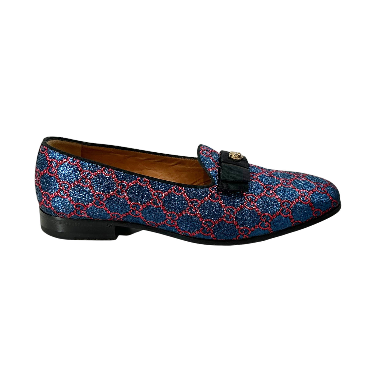 Gucci Lurex Blue & Red GG Monogram Opera Loafers