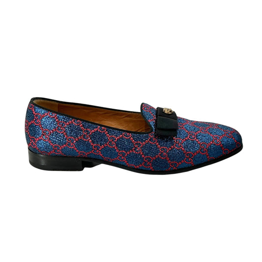 Gucci Lurex Blue & Red GG Monogram Opera Loafers