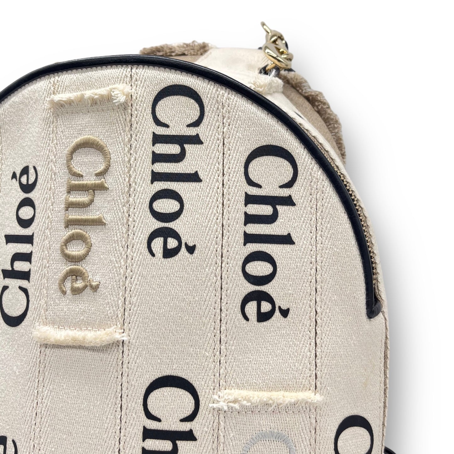 Chloé Canvas Logo Embroidered Woody Backpack Sand