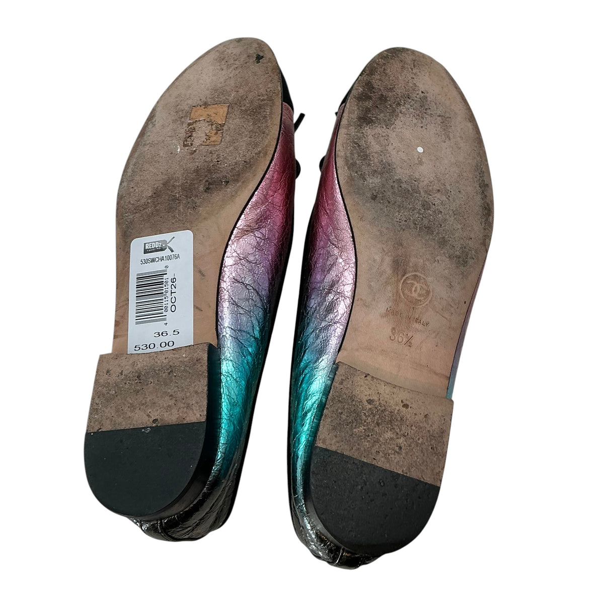 CHANEL Laminated Calfskin Grosgrain Cap Toe CC Ballerina Flats Size 36.5 Multicolor